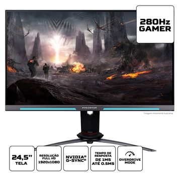 Monitor Acer Gamer Predator 24.5' IPS FHD 280Hz  0.5ms HDR400 G-Sync XB253Q GW