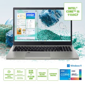 Notebook Acer Ecológico Vero AV15- 51-53AP Ci5 Windows 11 Home 8Gb 256Gb SSD 15.6”