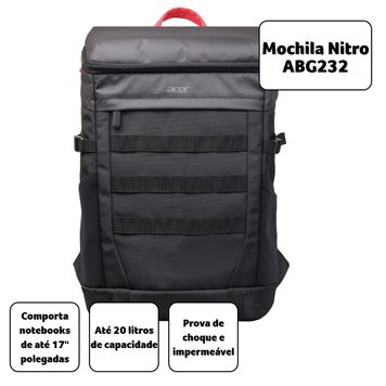 Mochila Acer Nitro Esportiva para Notebook 17” Prova da água e resistência a peso - ABG232