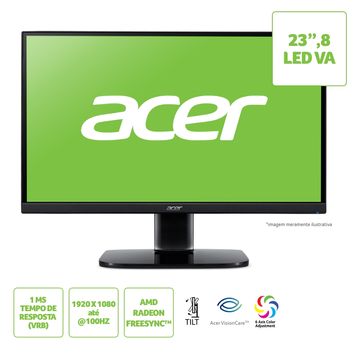 Monitor Acer 23.8” Zero Frame KA242Y HBI LED VA FHD Até 100Hz 1ms VRB AMD Radeon FreeSync™ 1x VGA 1x HDMI KA242Y Hbi
