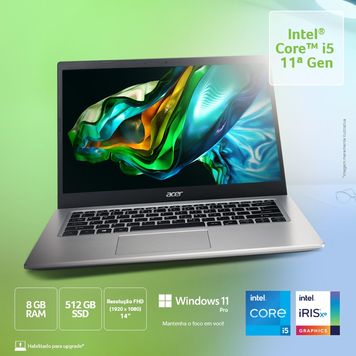Notebook Acer Aspire 5 A514-54-57HC Intel Core i5 11ª Gen Windows 11 Pro 8GB 512GB SDD 14' Full HD
