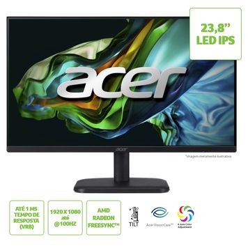 Monitor Acer 23.8” ZeroFrame IPS Full HD 100 Hz 1ms 1x VGA 1x HDMI(1.4) FreeSync EK241Y Ebi