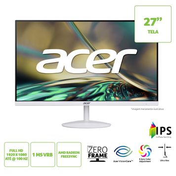 Monitor Acer 27” ZeroFrame IPS Full HD 100 Hz 1ms 1x VGA 1x HDMI(1.4) FreeSync SA272 Ewi Branco