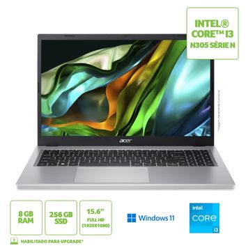 Notebook Acer Aspire 3 A315-510P-34XC Intel Core i3 Windows 11 Home 8GB 256GB SSD 15.6” Full HD