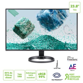 Monitor Acer Vero 23.8” PCR 85% Ultrafino IPS FHD 100hz 1ms Delta E <2 SRGB99% VGA HDMI RL242Y Eyii