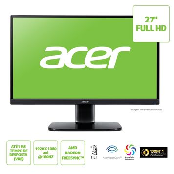 Monitor Acer 27” ZeroFrame LED IPS FHD 100Hz 1ms VRB sRGB 99% AMD FreeSync 1x VGA 1x HDMI KA272 Ebi
